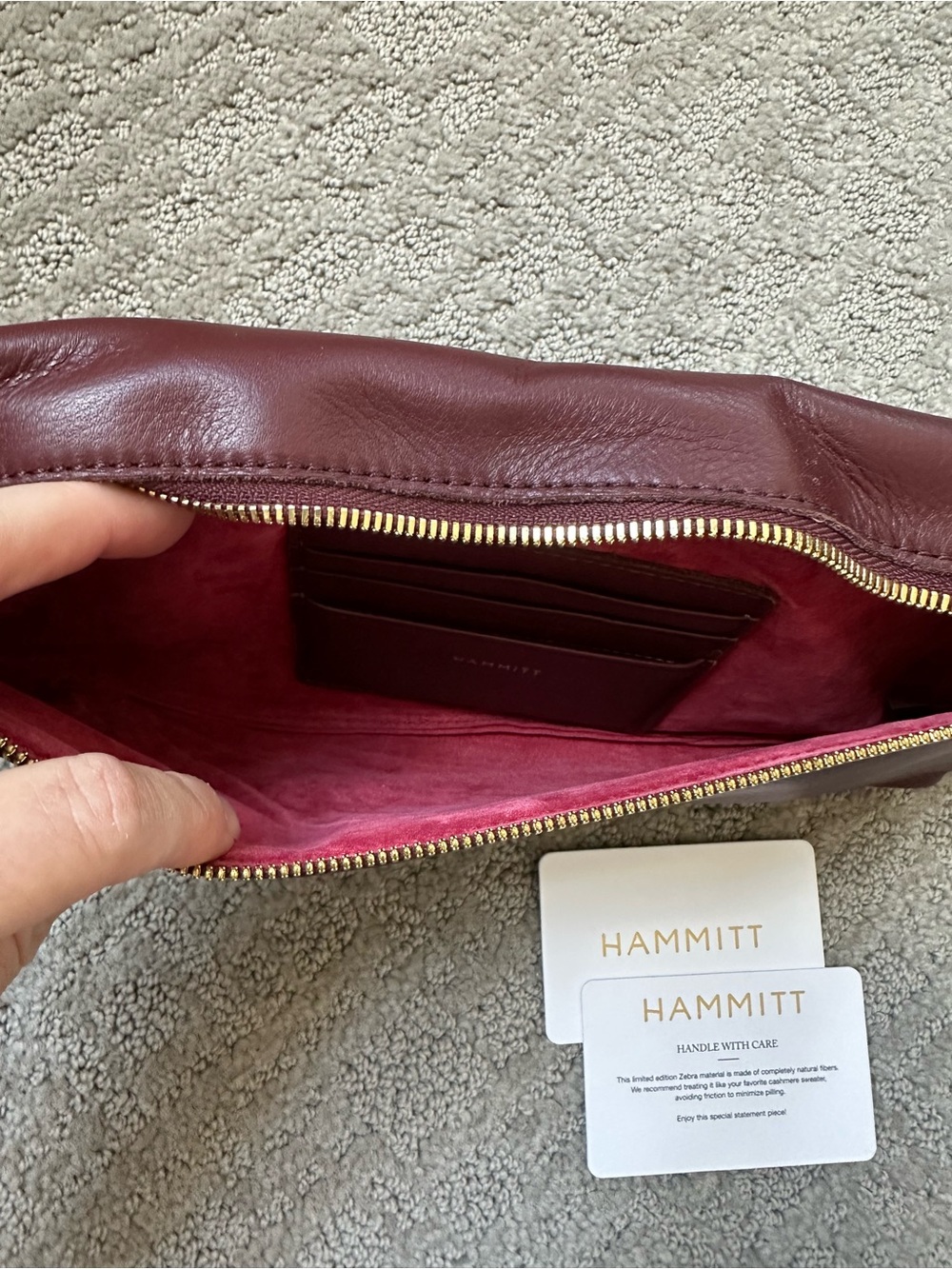 Hammitt Invitation Clutch Zebra Raffia Oxblood Leather Gold Chain New With Tags - Picture 11 of 15